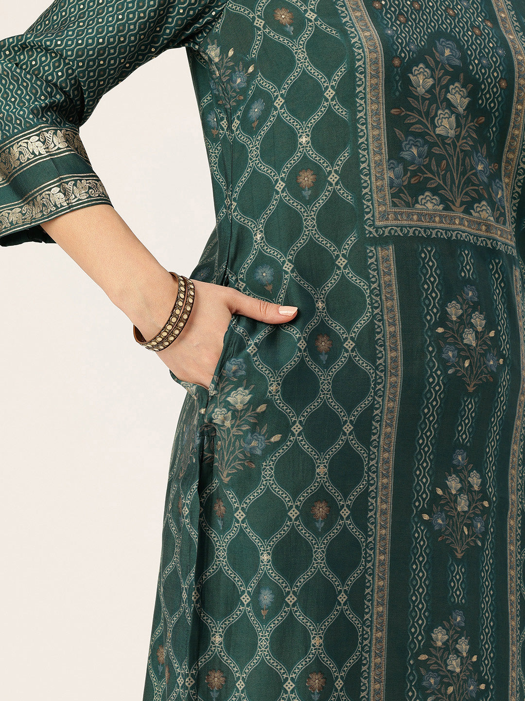 Green Ethnic Motifs Printed Kurta with Trousers & With Dupatta