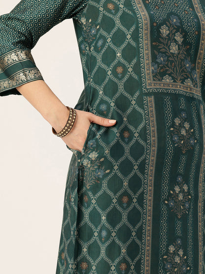 Green Ethnic Motifs Printed Kurta with Trousers & With Dupatta