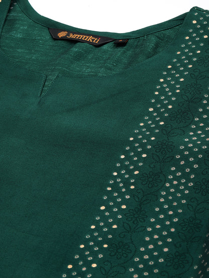 Green Floral Printed Kurta with Trousers & With Dupatta, Kurta Dupatta Set, Green Color, Green Color Printed Kurta Dupatta Set 