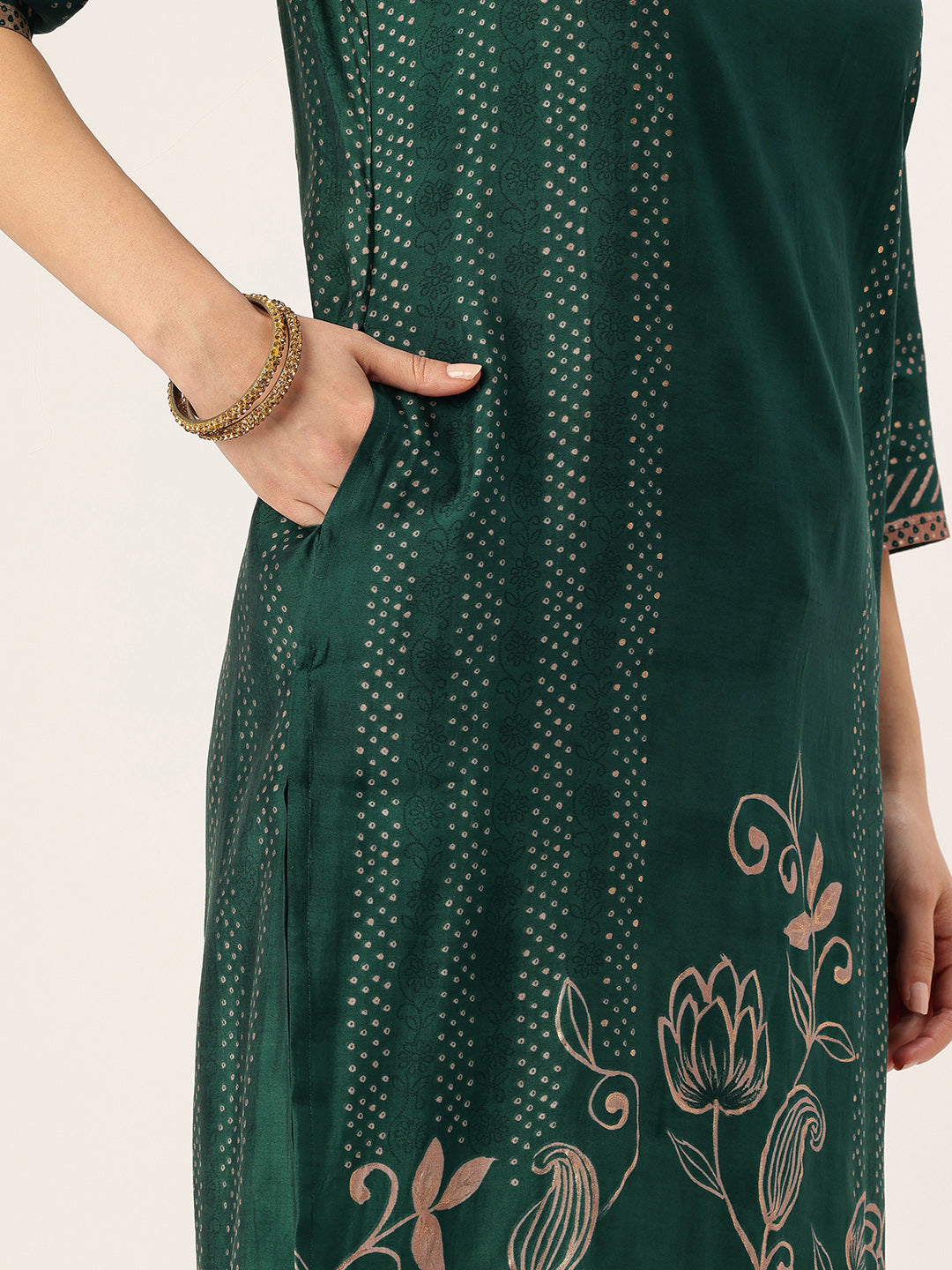 Green Floral Printed Kurta with Trousers & With Dupatta, Kurta Dupatta Set, Green Color, Green Color Printed Kurta Dupatta Set 