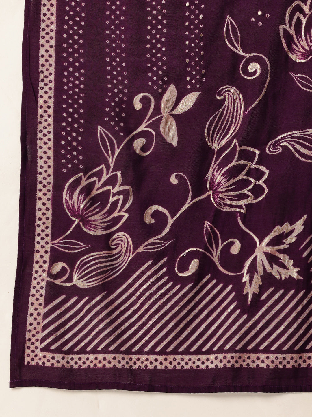 Purple Floral Printed Kurta with Trousers & With Dupatta