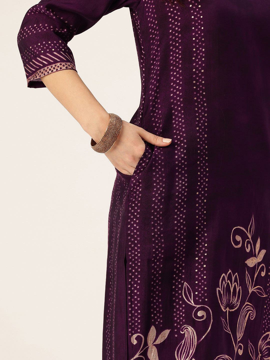 Purple Floral Printed Kurta with Trousers & With Dupatta