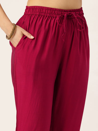 Pink Floral Printed Kurta with Trousers & With Dupatta