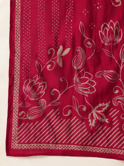 Pink Floral Printed Kurta with Trousers & With Dupatta