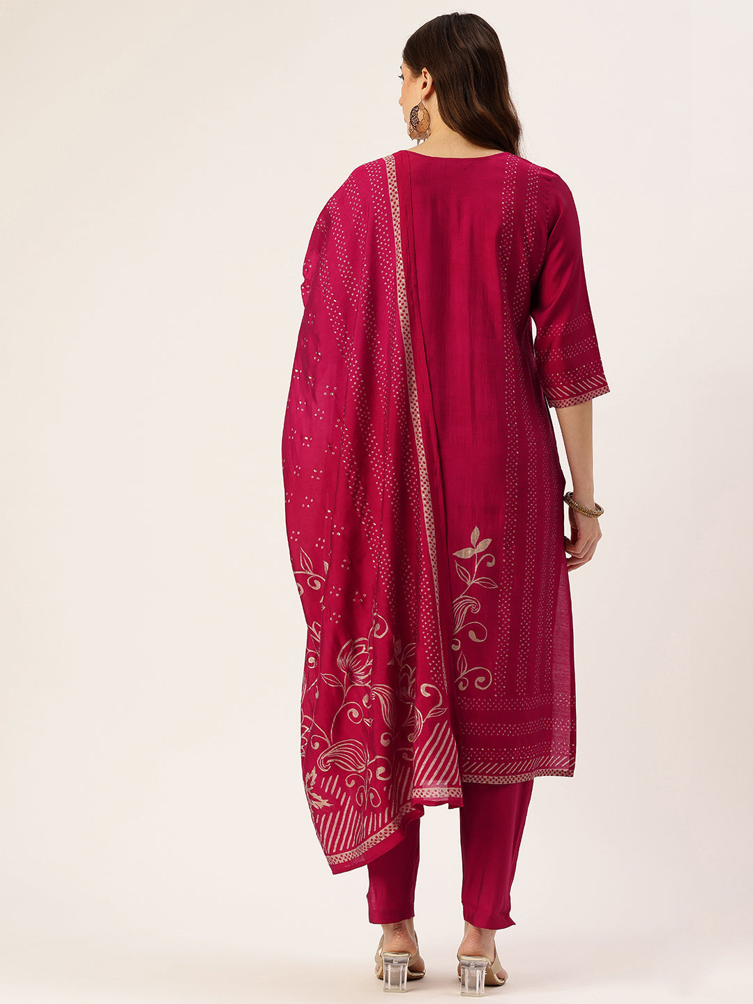 Pink Floral Printed Kurta with Trousers & With Dupatta