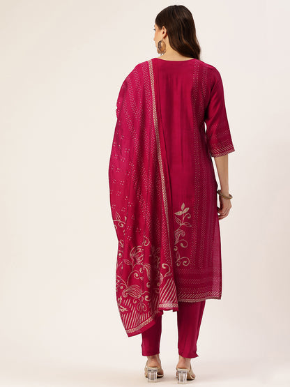 Pink Floral Printed Kurta with Trousers & With Dupatta