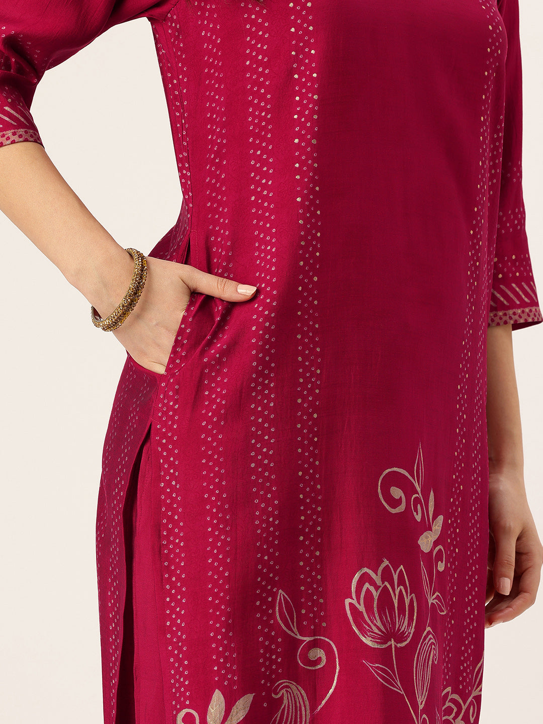 Pink Floral Printed Kurta with Trousers & With Dupatta