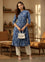 Blue Floral Printed Mandarin Collar A-Line Kurta