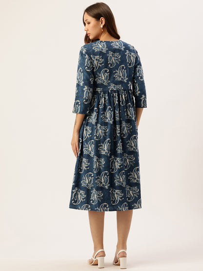 Blue Round Neck A-Line Maxi Dress With Shrug