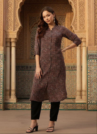 Multi Color Ethnic Motifs Printed Mandarin Collar Kurta