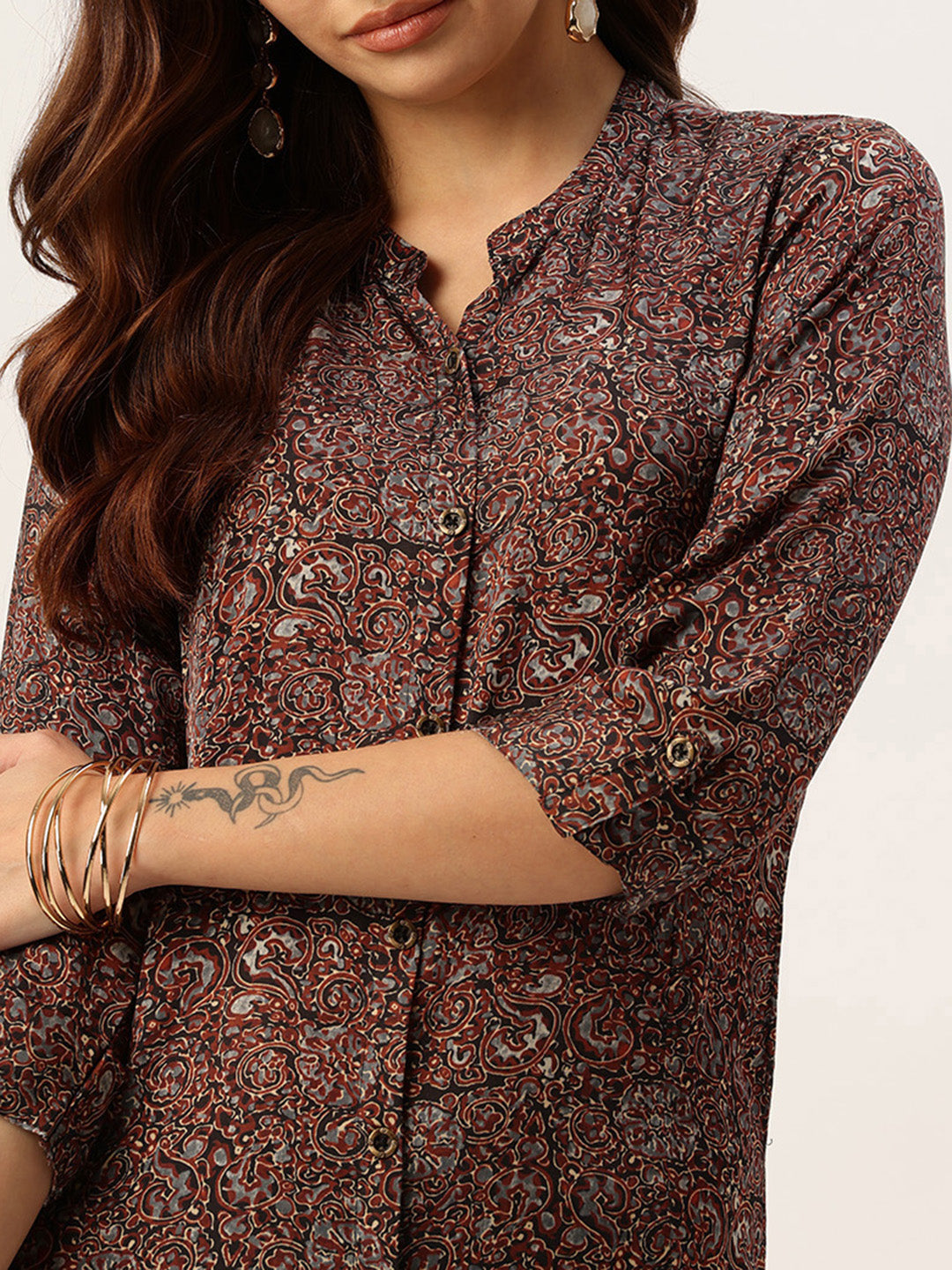 Multi Color Ethnic Motifs Printed Mandarin Collar Kurta