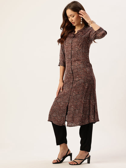 Multi Color Ethnic Motifs Printed Mandarin Collar Kurta