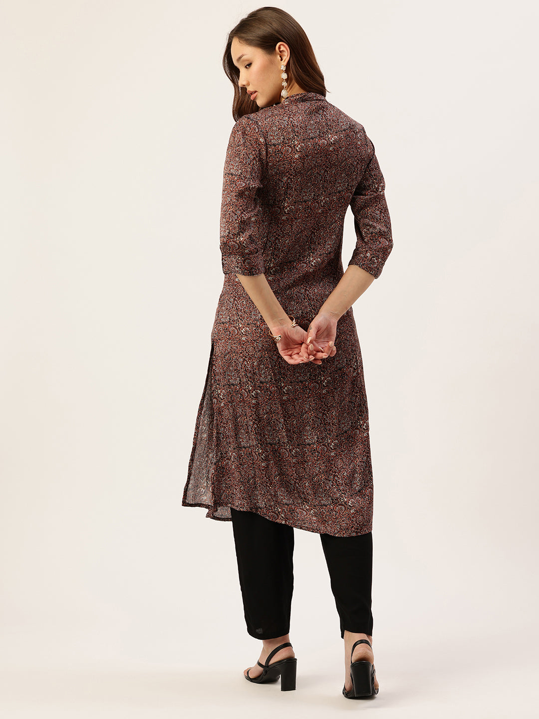 Multi Color Ethnic Motifs Printed Mandarin Collar Kurta
