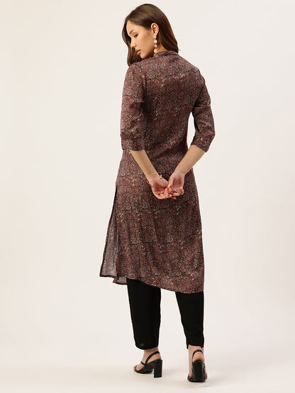 Multi Color Ethnic Motifs Printed Mandarin Collar Kurta