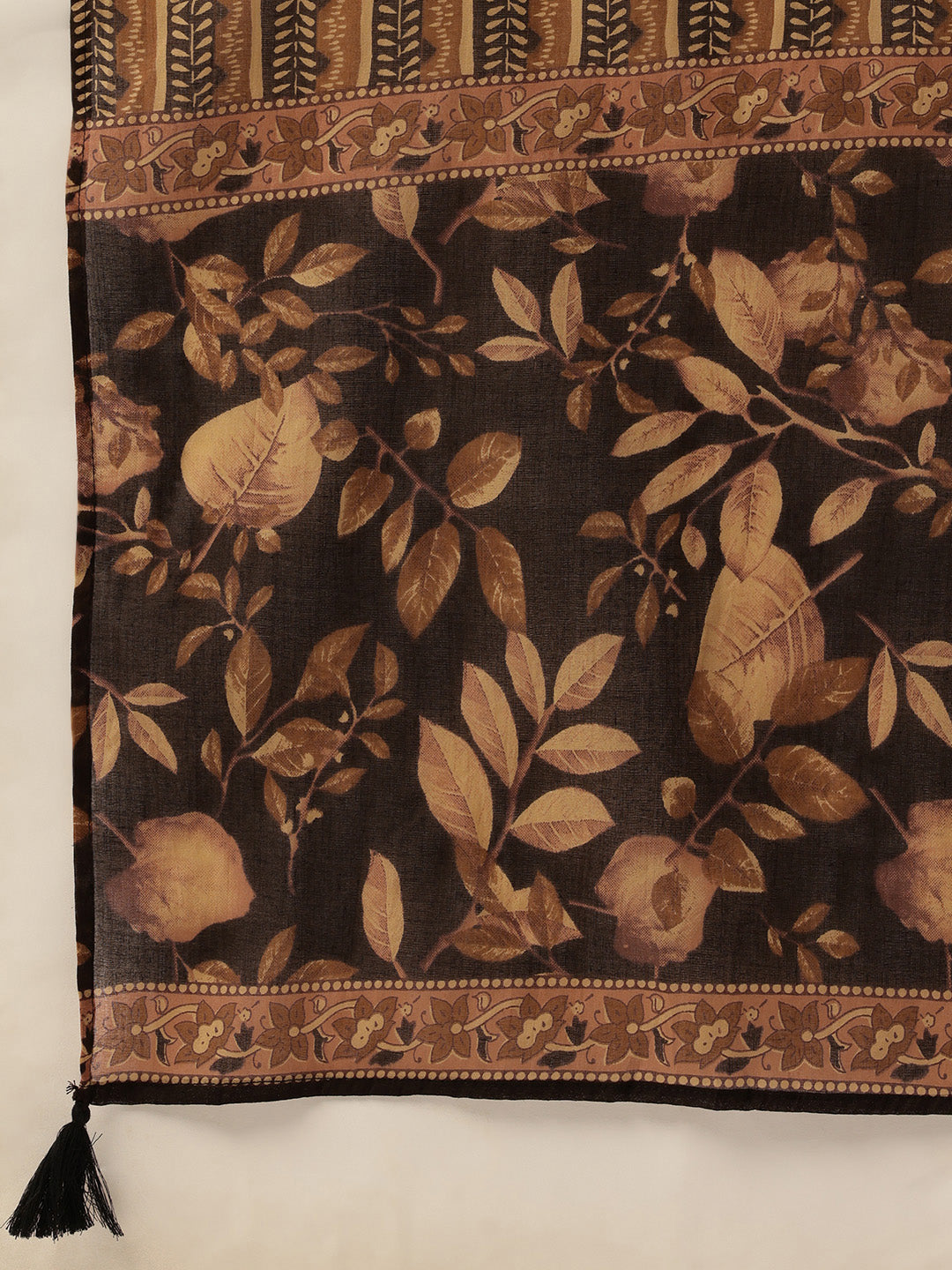 Black Floral Printed Pure Cotton Kurta with Trousers & Dupatta