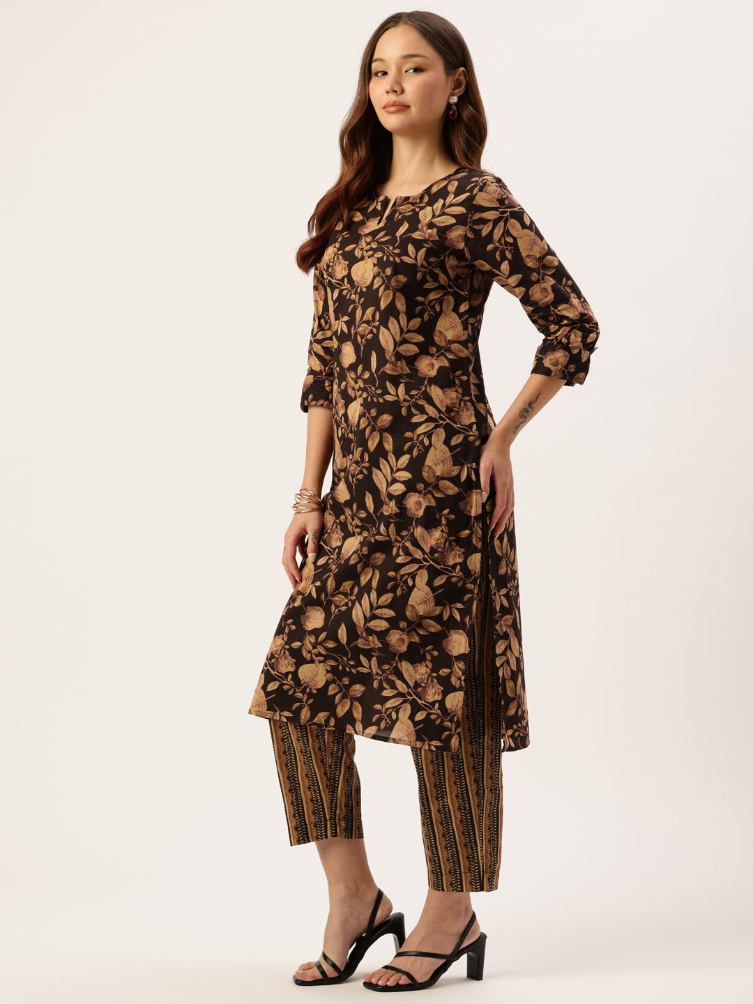 Black Floral Printed Pure Cotton Kurta with Trousers & Dupatta