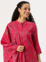 Pink Floral Printed Kurta with Trousers & With Dupatta