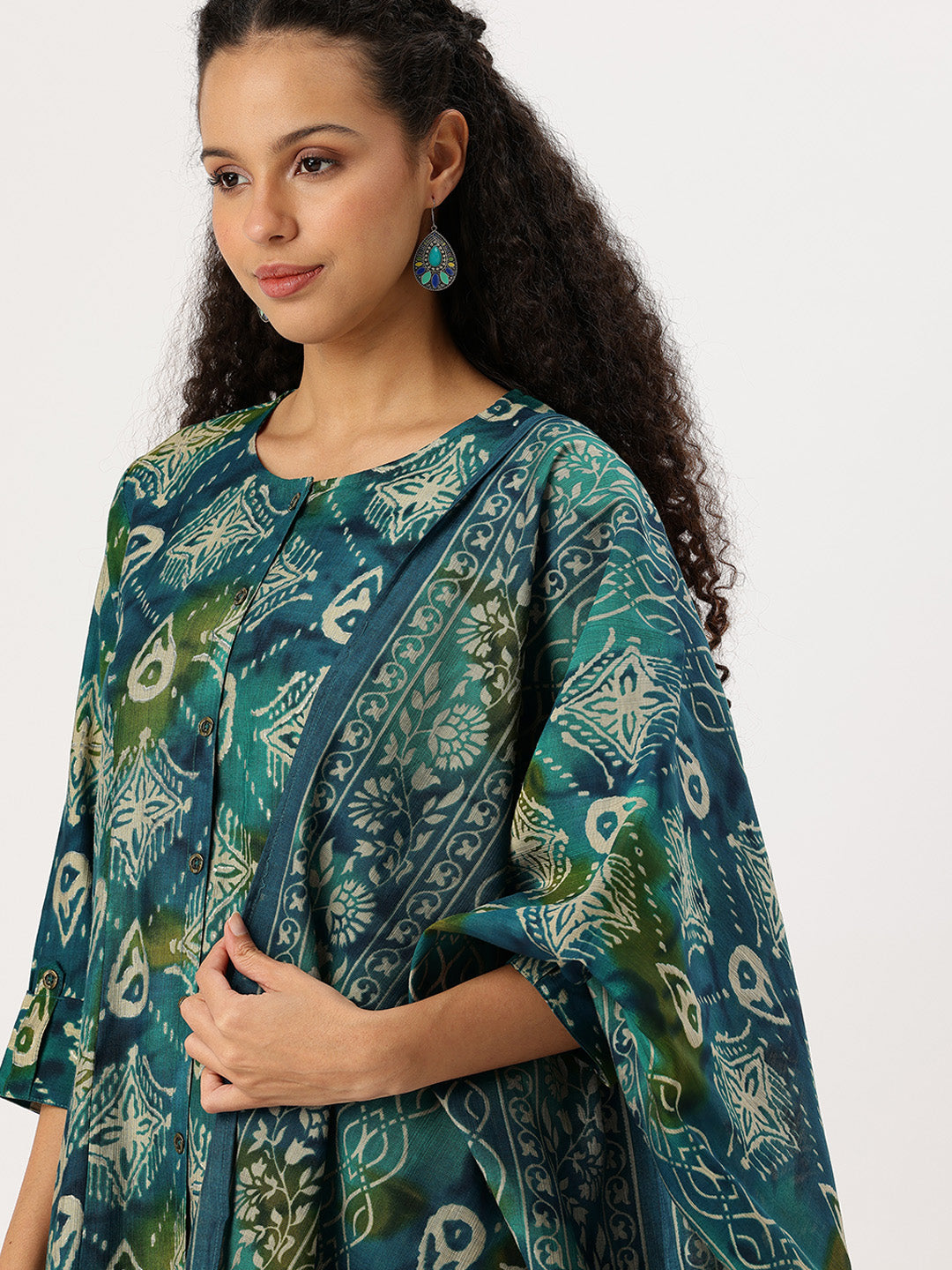 Blue Ethnic Motifs Printed Kurta with Trousers & With Dupatta,Floral Printed Kurta Set, Ethnic Wear Kurta Set, Dupatta Set, Festive Wear Kurti Set, Round Neck Kurta Set 