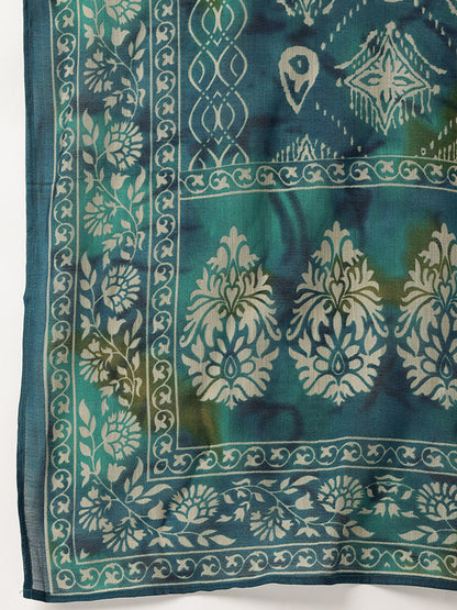 Blue Ethnic Motifs Printed Kurta with Trousers & With Dupatta,Floral Printed Kurta Set, Ethnic Wear Kurta Set, Dupatta Set, Festive Wear Kurti Set, Round Neck Kurta Set 