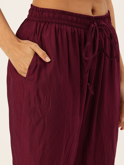 Maroon Ethnic Motifs Printed Kurta with Trousers & With Dupatta, Maroon kurta set, Ethnic kurta set, Printed kurta, Kurta with trousers, Kurta with dupatta, Womens ethnic wear, Indian wear, Festive wear, Traditional wear, Ethnic motifs