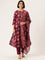 Maroon Floral Printed Roll-Up Sleeves A-Line Kurta & Trousers With Dupatta, Maroon kurta set, floral printed kurta set, A-line kurta set, kurta trouser dupatta set, women ethnic wear, Indian ethnic wear, printed kurta set, roll-up sleeves kurta set, maroon floral kurta set, festive wear for women kurta set