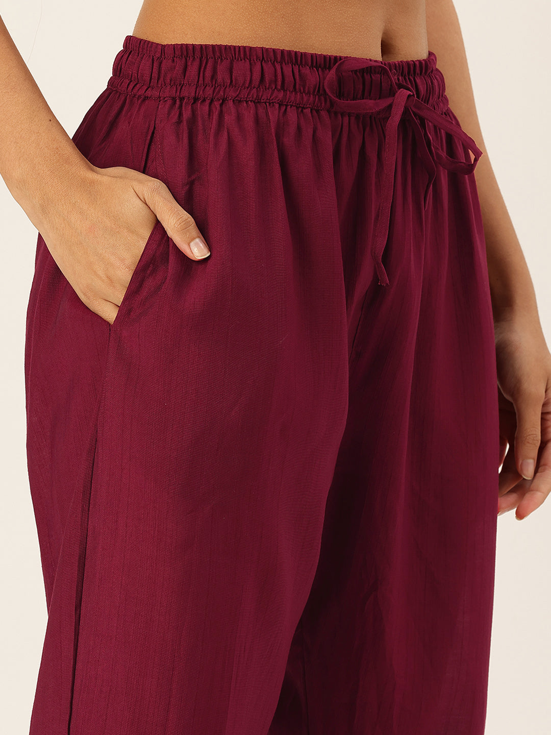 Maroon Printed Kurta with Trousers & With Dupatta