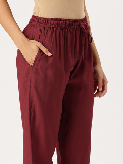 Maroon Floral Printed Kurta with Trousers & With Dupatta, Floral Printed Kurta Set, Ethnic Wear Kurta Set, Dupatta Set, Festive Wear Kurti Set