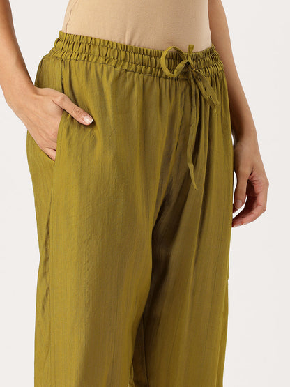 Olive Floral Printed Kurta with Trousers & With Dupatta, Floral Printed Kurta Set, Ethnic Wear Kurta Set, Dupatta Set, Festive Wear Kurti Set