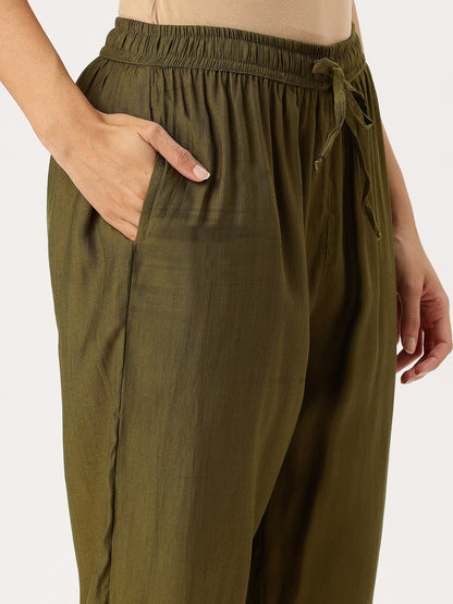 Olive Ethnic Motifs Printed Kurta with Trousers & With Dupatta