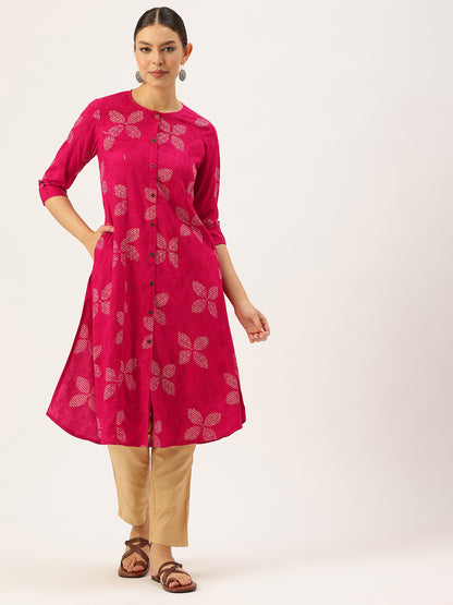 Pink Geometric Printed Kurta