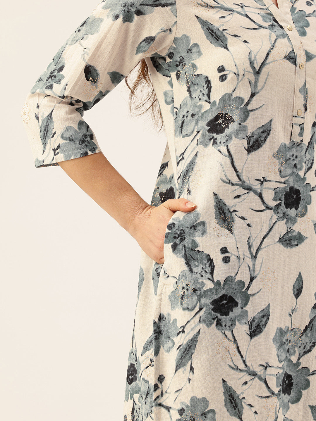 Blue Floral Printed Kurta With Trousers, Floral Printed Cotton Linen Tunic with Palazzos Co-Ords, Kurta Set, Kurti PlaPalazzo Set, Co-ord Set, Two Piece Set, Printed Co-ord Set