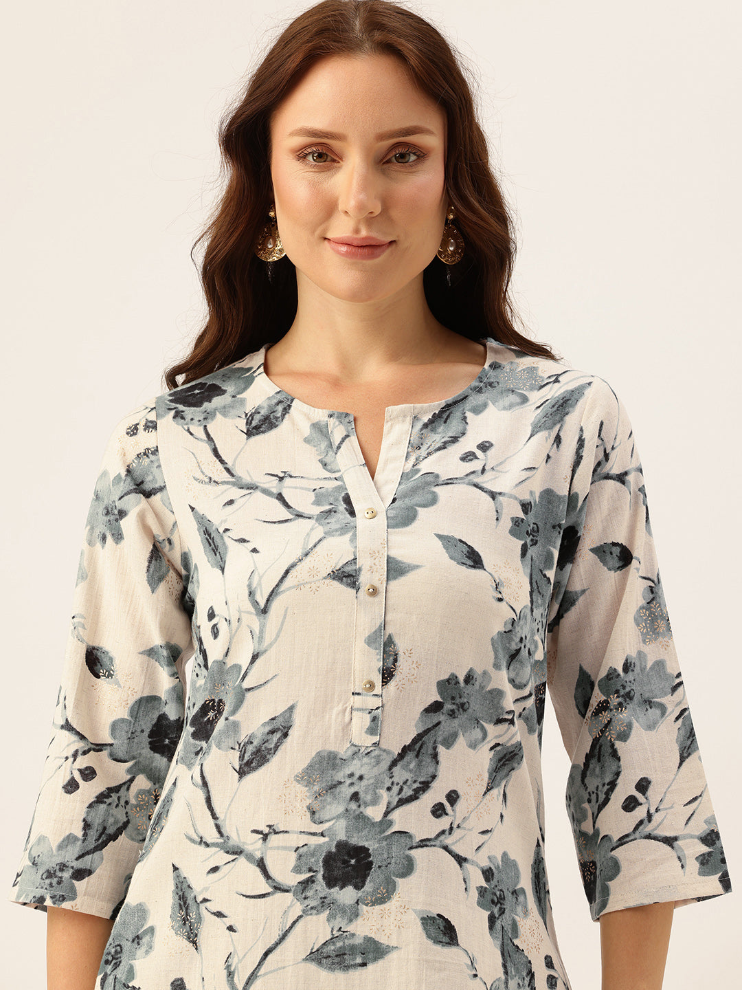 Blue Floral Printed Kurta With Trousers, Floral Printed Cotton Linen Tunic with Palazzos Co-Ords, Kurta Set, Kurti PlaPalazzo Set, Co-ord Set, Two Piece Set, Printed Co-ord Set