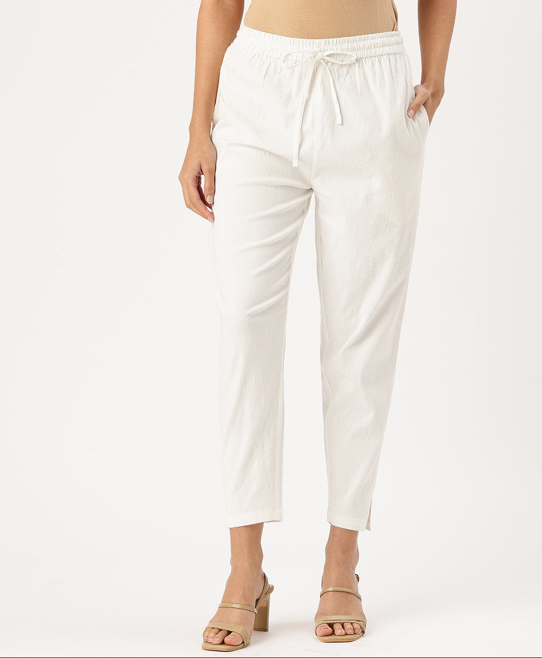 White Solid Pencil Pant