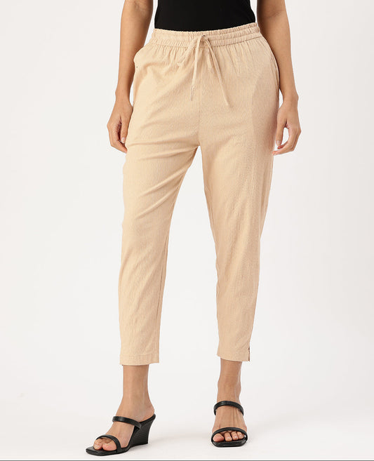 Beige Solid Stretchable Pencil Pant