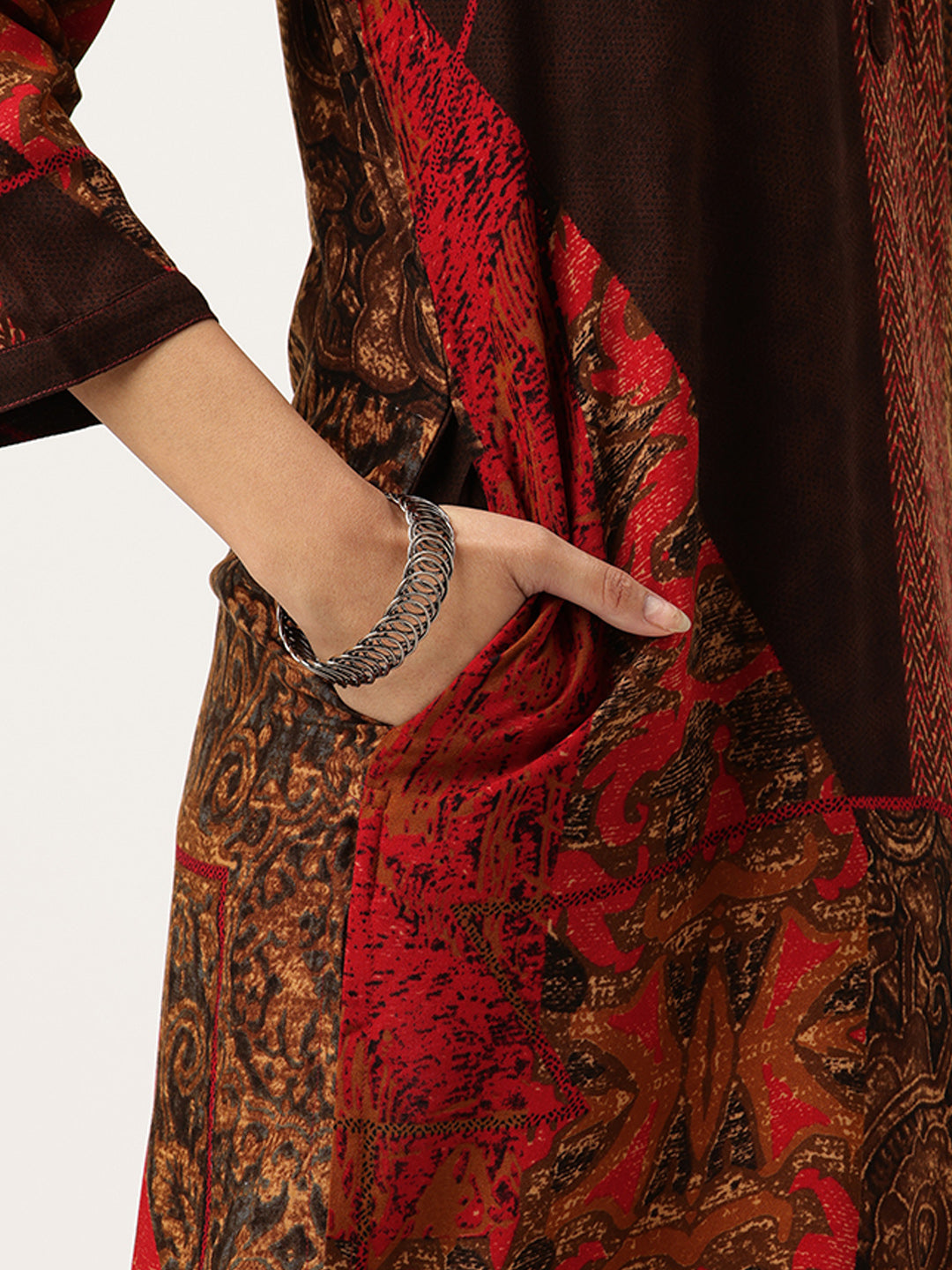 Red Printed Straight Kurta