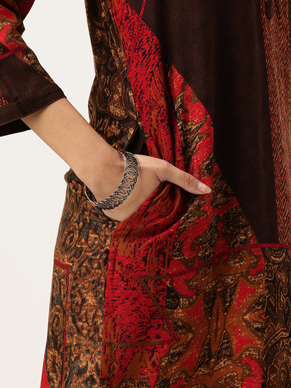 Red Printed Straight Kurta