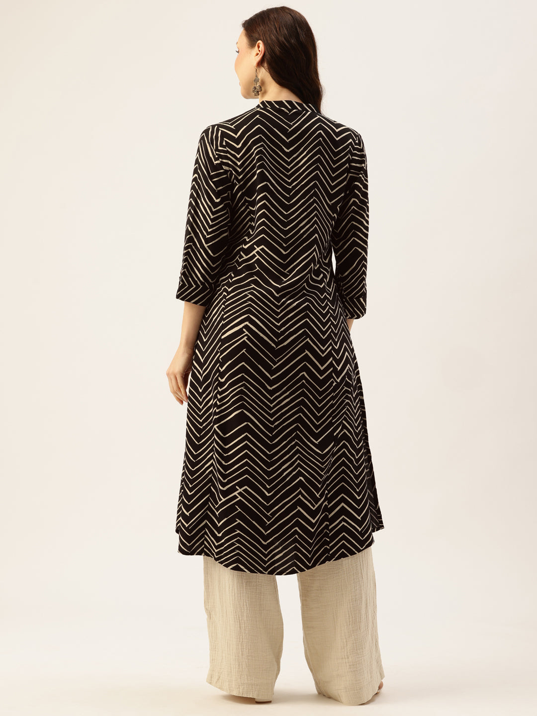 Black Zig-Zag Printed A-Line Kurta, Zig-Zag Printed Kurta, Office Wear Kurta, Black Printed kurta, Printed Kurta