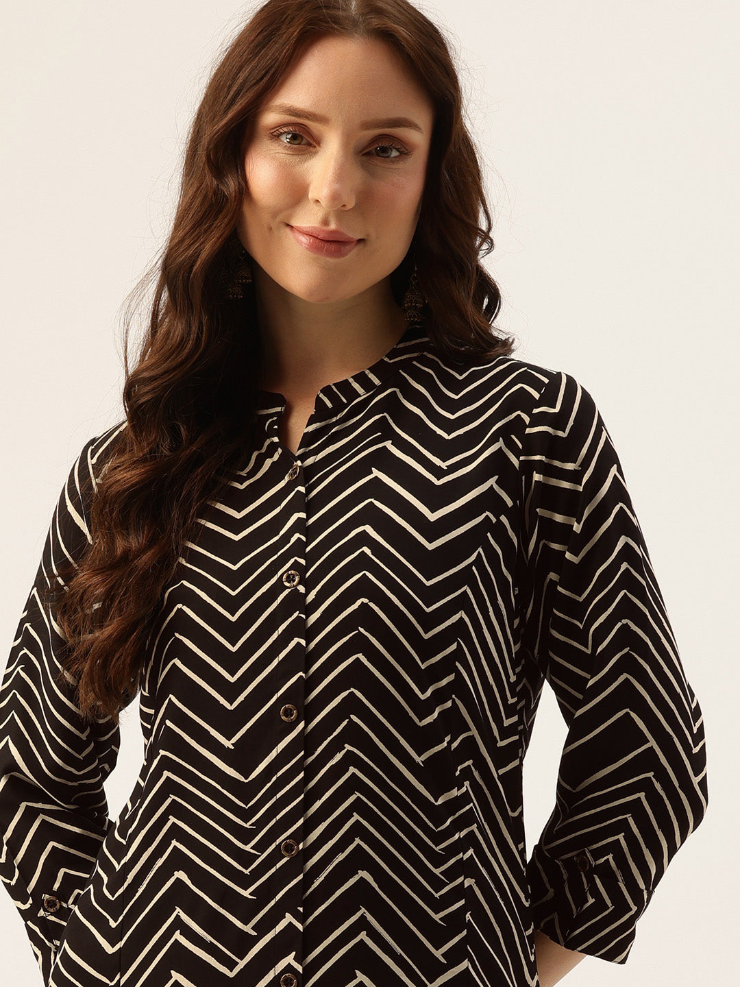 Black Zig-Zag Printed A-Line Kurta, Zig-Zag Printed Kurta, Office Wear Kurta, Black Printed kurta, Printed Kurta