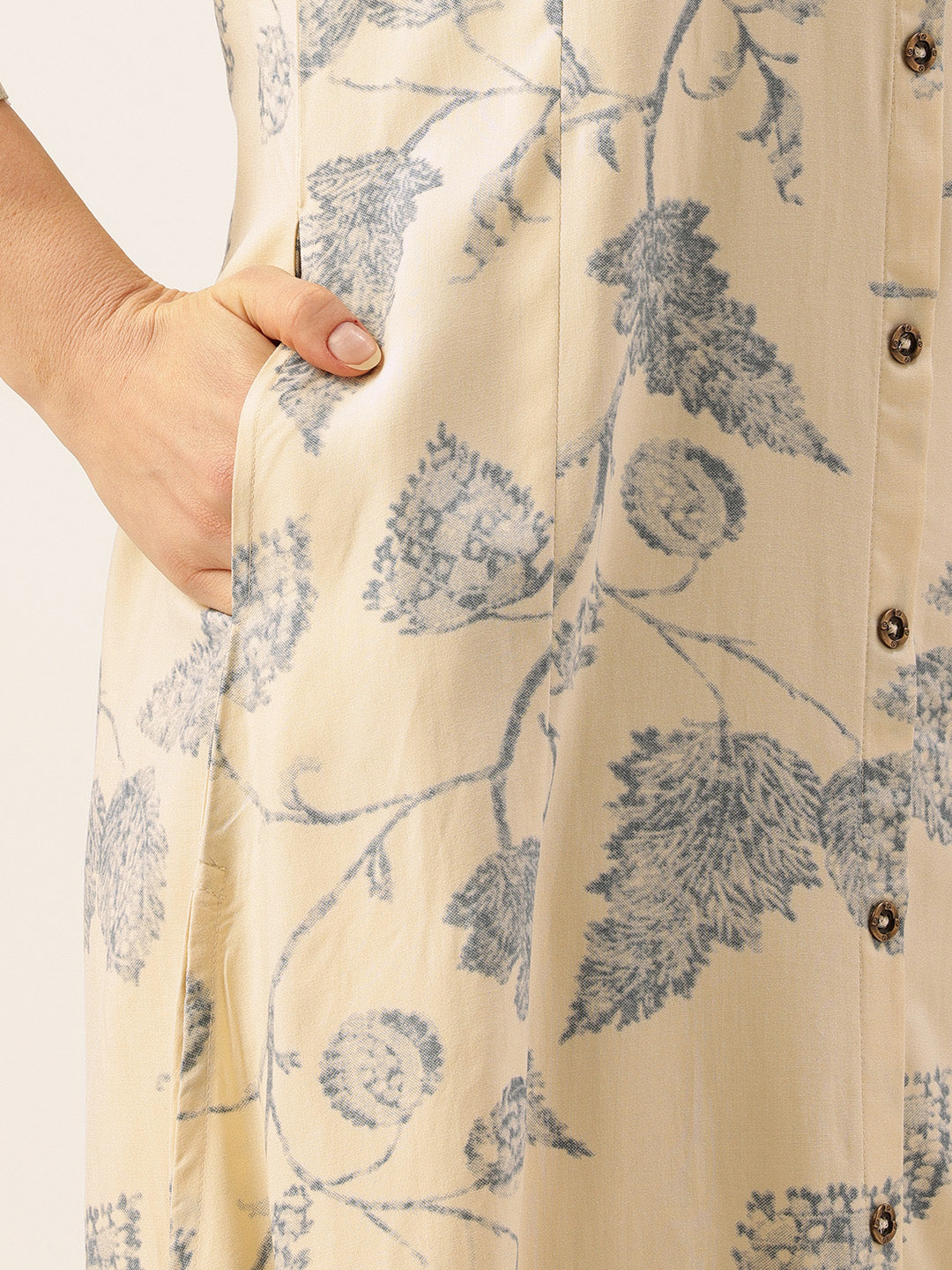 Beige Floral Printed Mandarin Collar Kurta, Floral printed Kurta, Beige Color Kurta, A-Line Kurta, Office Wear Kurta, Printed Kurta