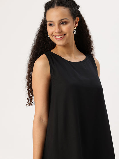 Beige & Black Floral A-line Dress with Shrug