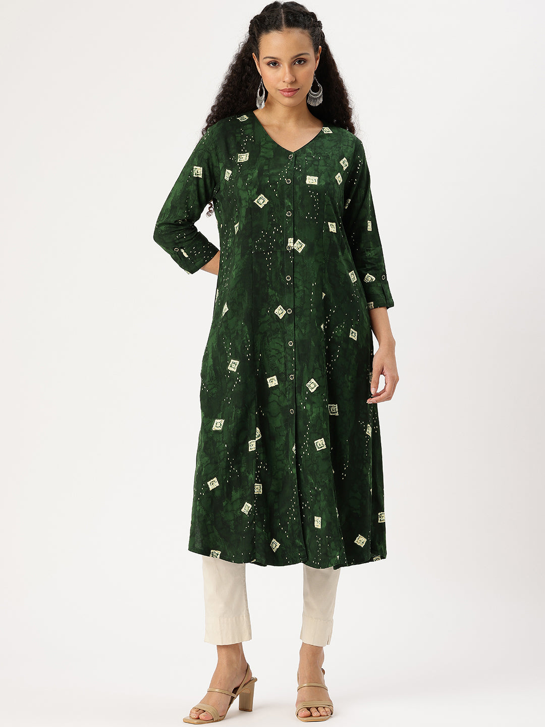 Green Geometric Printed Kurta