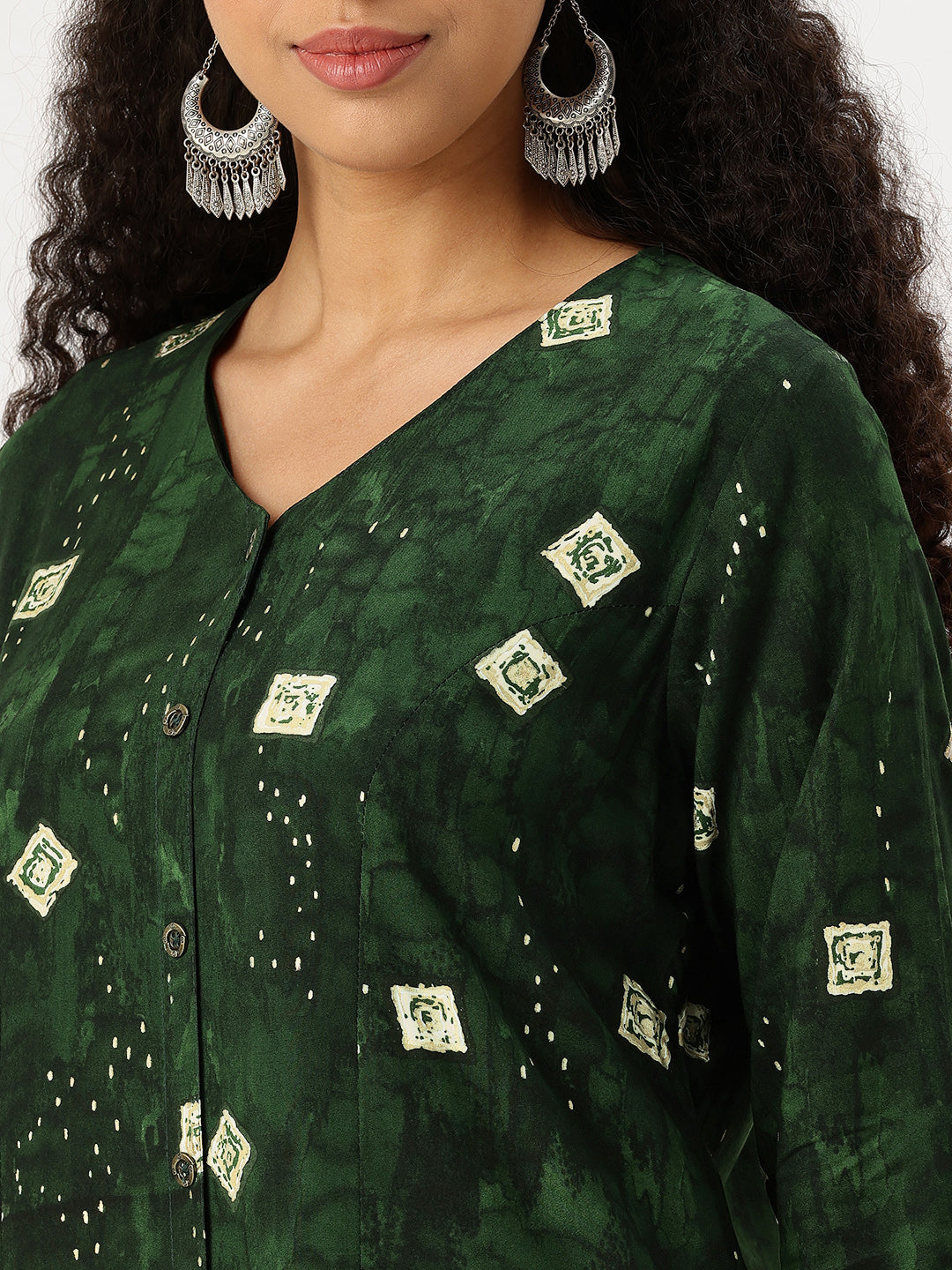 Green Geometric Printed Kurta