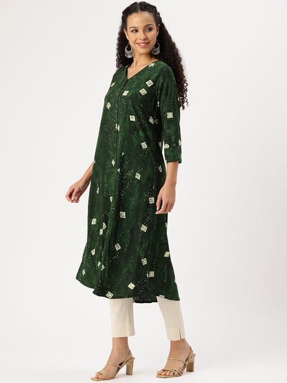Green Geometric Printed Kurta
