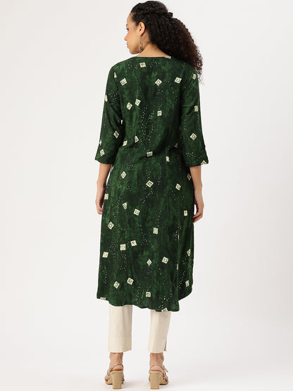 Green Geometric Printed Kurta