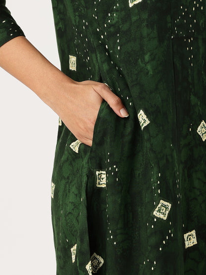 Green Geometric Printed Kurta