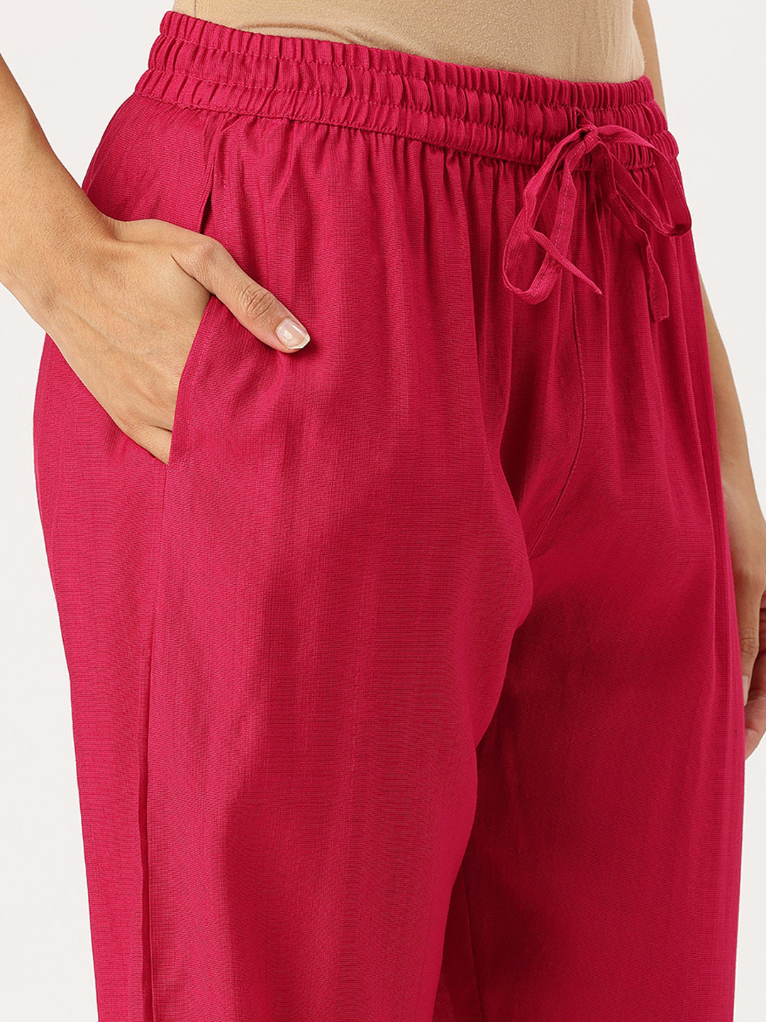Fuchsia Bandhani Printed Kurta with Trousers & With Dupatta