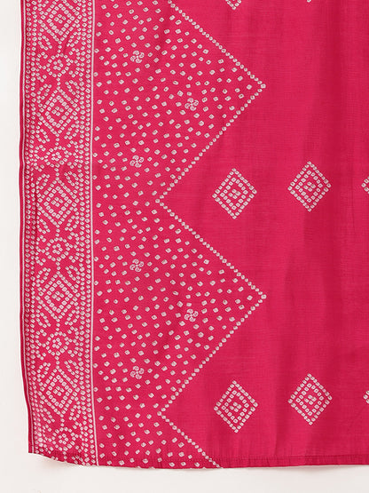 Fuchsia Bandhani Printed Kurta with Trousers & With Dupatta