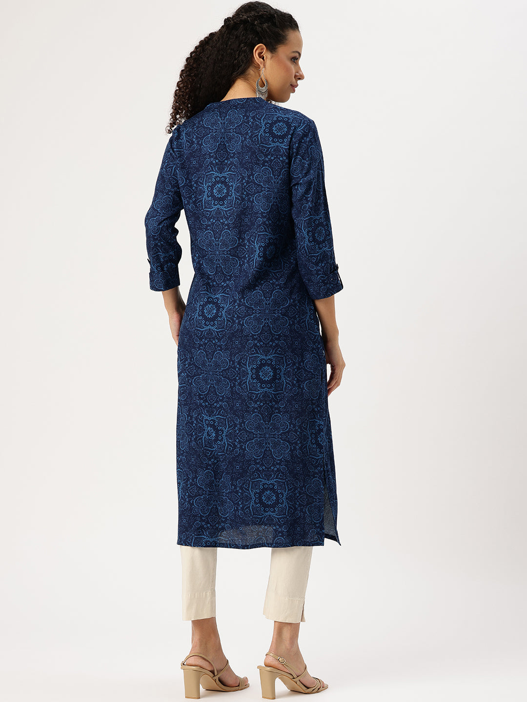 Blue Floral Printed Straight Kurta
