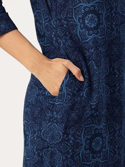 Blue Floral Printed Straight Kurta