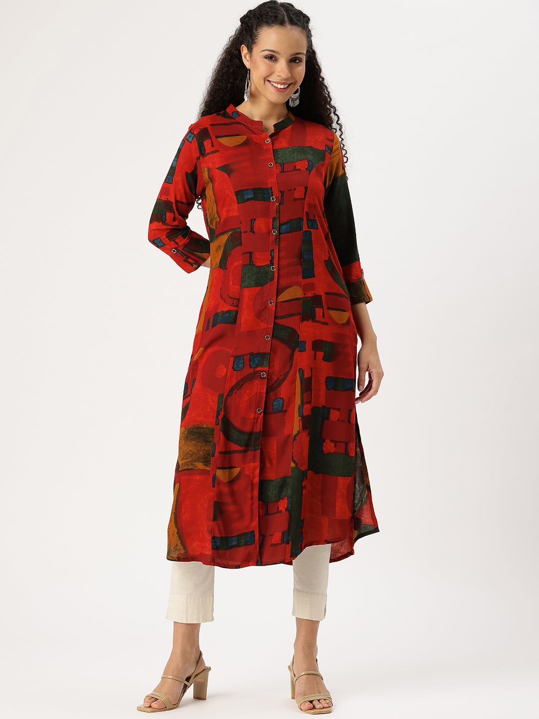 Red Geometric Printed Kurta